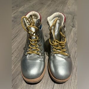 Olivia Miller Silver Kids Boots with Yellow Laces